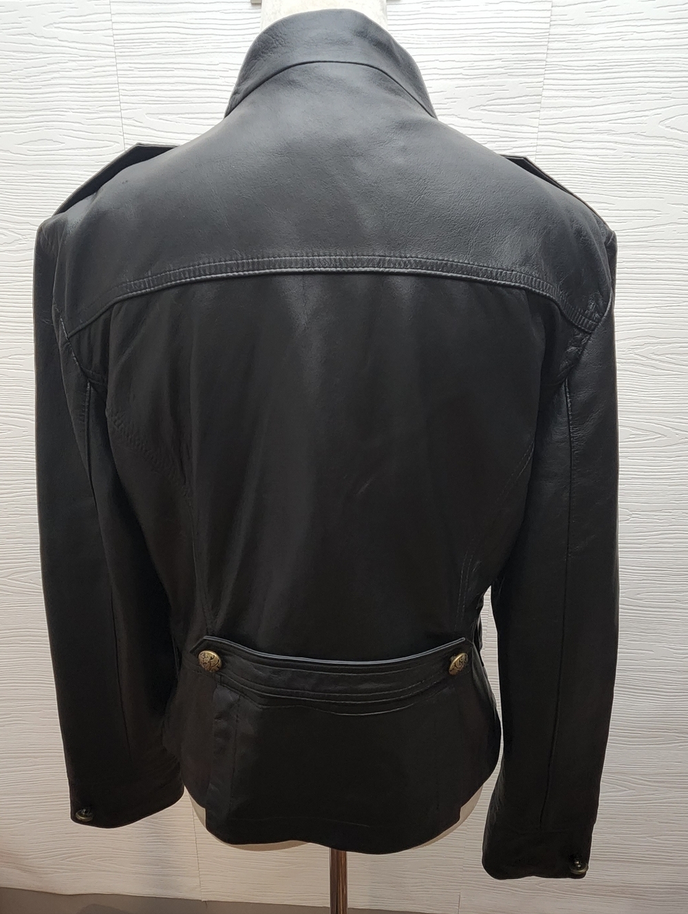 United Face NWT Leather Military Style Jacket Gold Buttons Size XL Moto Luxury - Picture 9 of 15